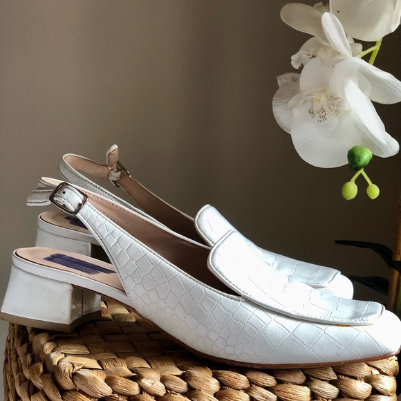 kate spade White Croc-Embossed Slingback Mules - Picture 2 of 8